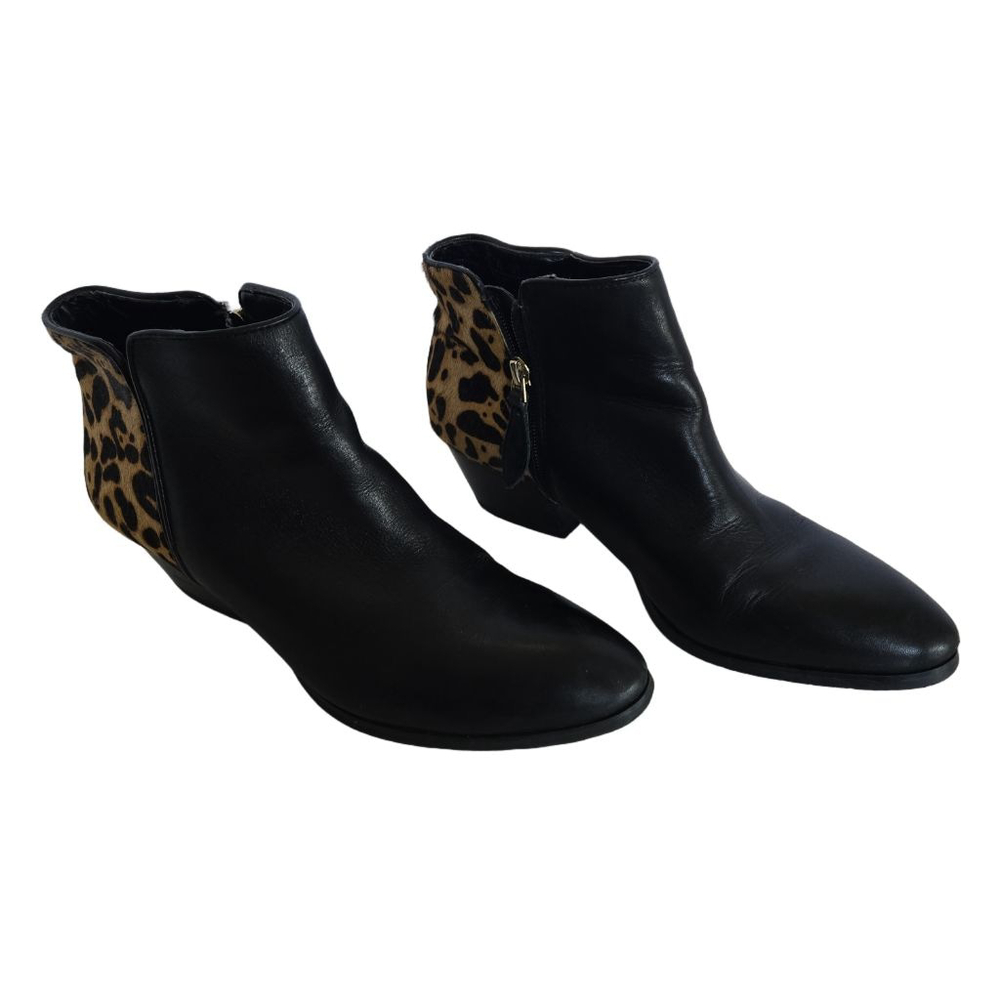 Women's Franco Sarto Black Leopard Print Ankle Boots & Booties US 8.5